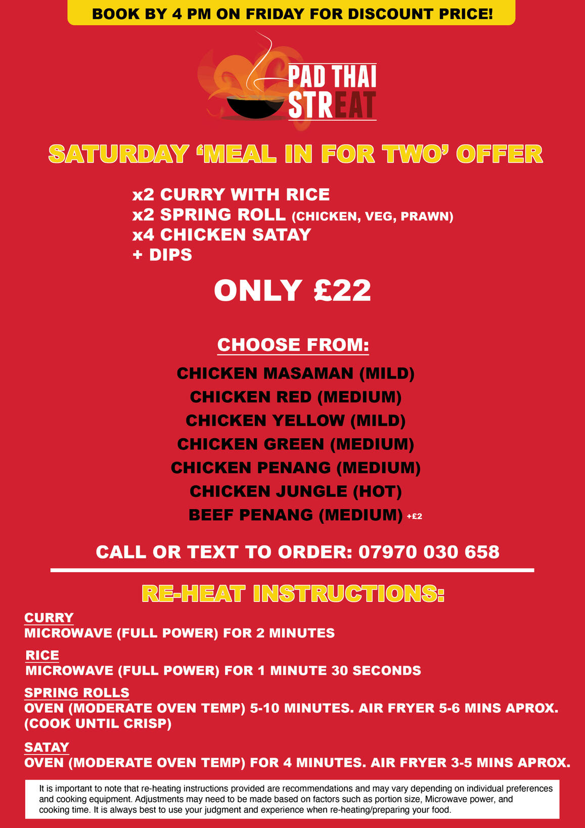 Promotional Flyer with information about 'Saturday Dine-In Meal Offer'